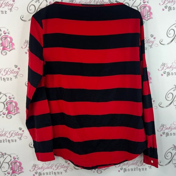 GAP long sleeve stripes Red and Black Striped Top button sleeve detail - Picture 2 of 11